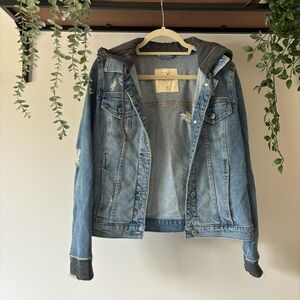 Distressed Jean Jacket with Hoodie